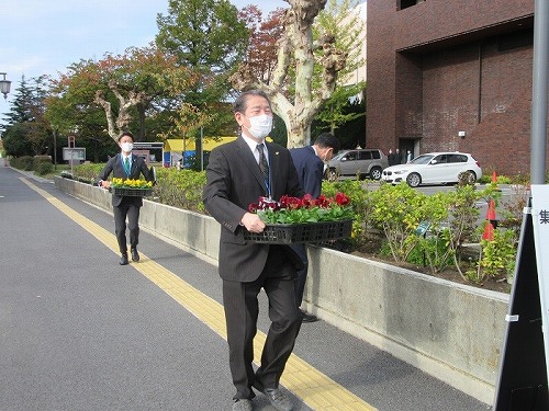 2:パンジーを運ぶ佐藤市長