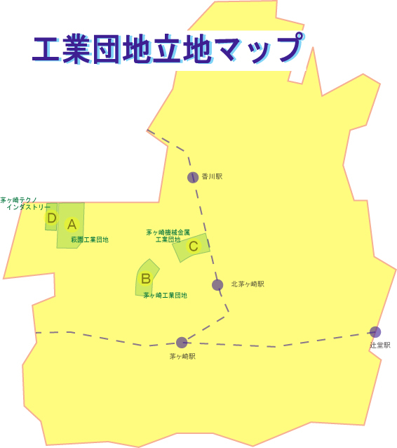 市内の工業団地位置図