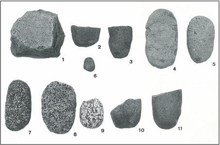 炉穴群に関係する石器類（石皿・たたき石・すり石）