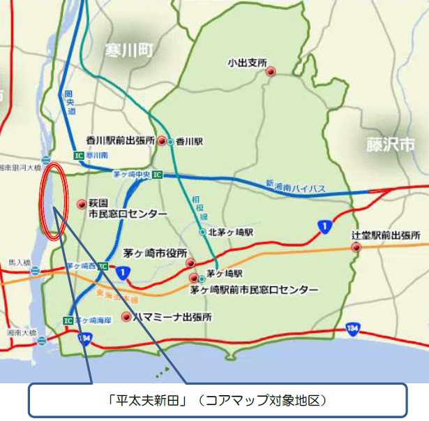 相模川沿い（平太夫新田）位置図