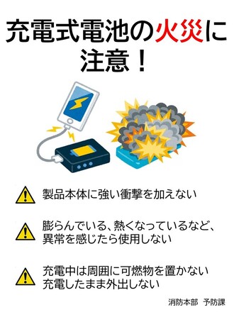 充電式電池の火災に注意