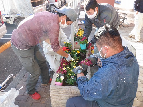 1:農家さんがお花を植えている様子