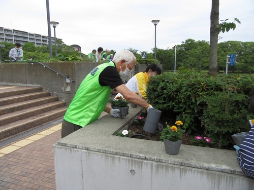 2:老人クラブ連合会鶴田会長に開催のご挨拶をいただきました。（植栽の様子）