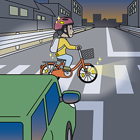 夜間はライトを点灯（自転車）