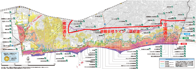 令和7年度茅ヶ崎市津波避難訓練　避難目標ライン