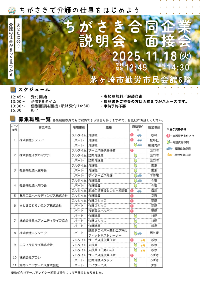 介護事業者向けちがさき合同企業説明会・面接会
