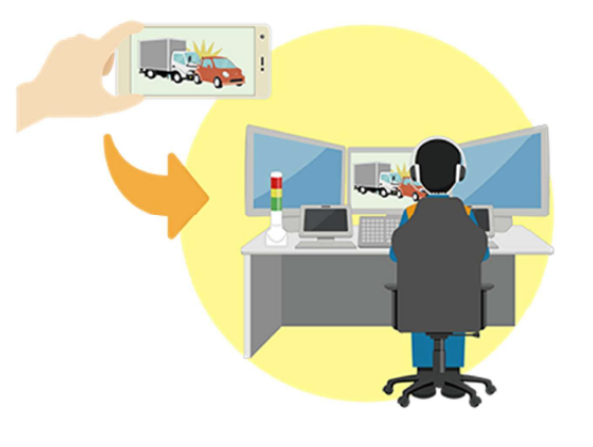 事故現場の映像を指令室へ伝送した様子