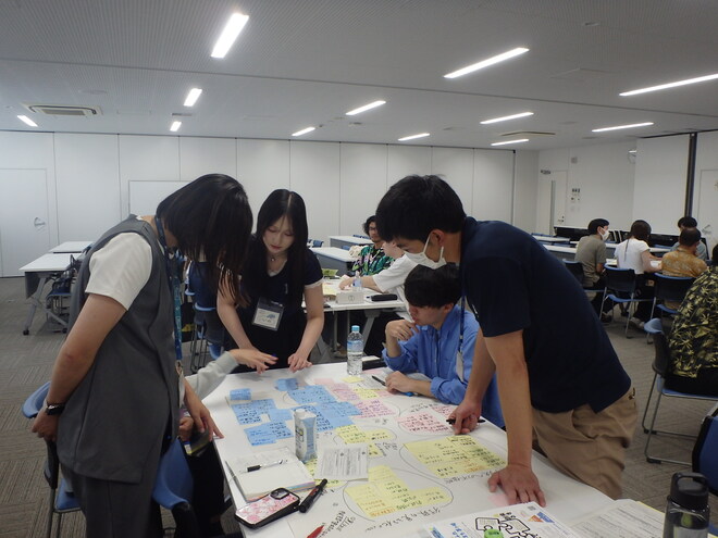 (画像）各グループでの意見交換の進行役は学生の皆さんです