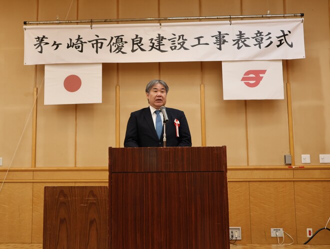 (画像）受賞者を代表して、最優秀建設工事受賞者のメタウォーター様からご挨拶をいただきました。