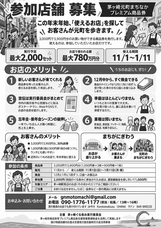茅ヶ崎元町まちなかプレミアム商品券店舗募集チラシ
